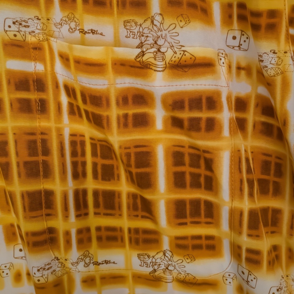 Raw Blue Button Down Shirt Mens XL Yellow Grid Dice Graphic Print Polyester - Picture 6 of 13